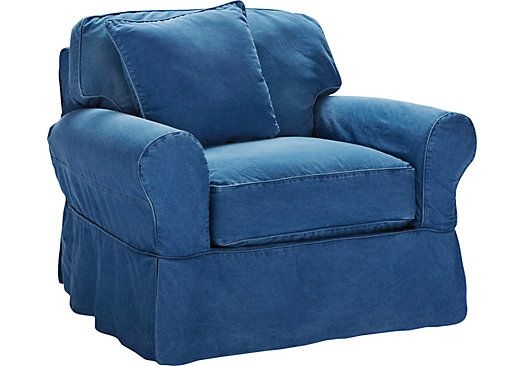 Cozy Blue Denim Lounge Chair with Skirted Base