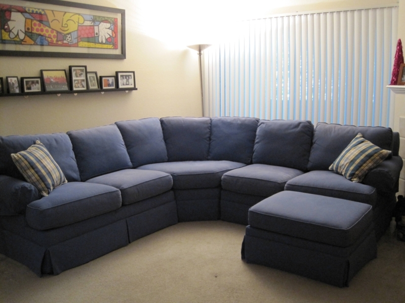 Cozy Blue Oval Sectional Sofa in Living Room