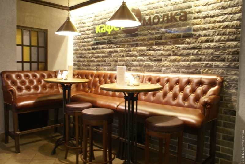 Cozy Brown Leather Sofa Seating in Bar