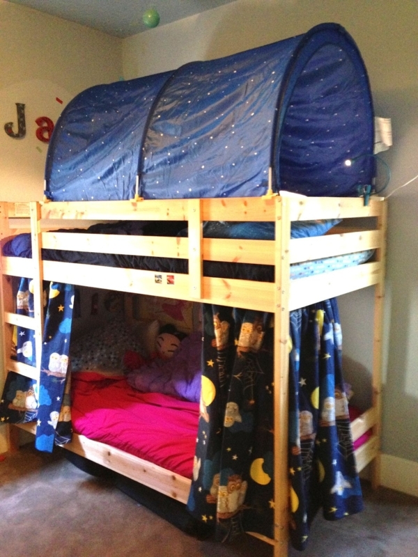 Cozy Bunk Bed Fort with Starry Canopy and Curtains