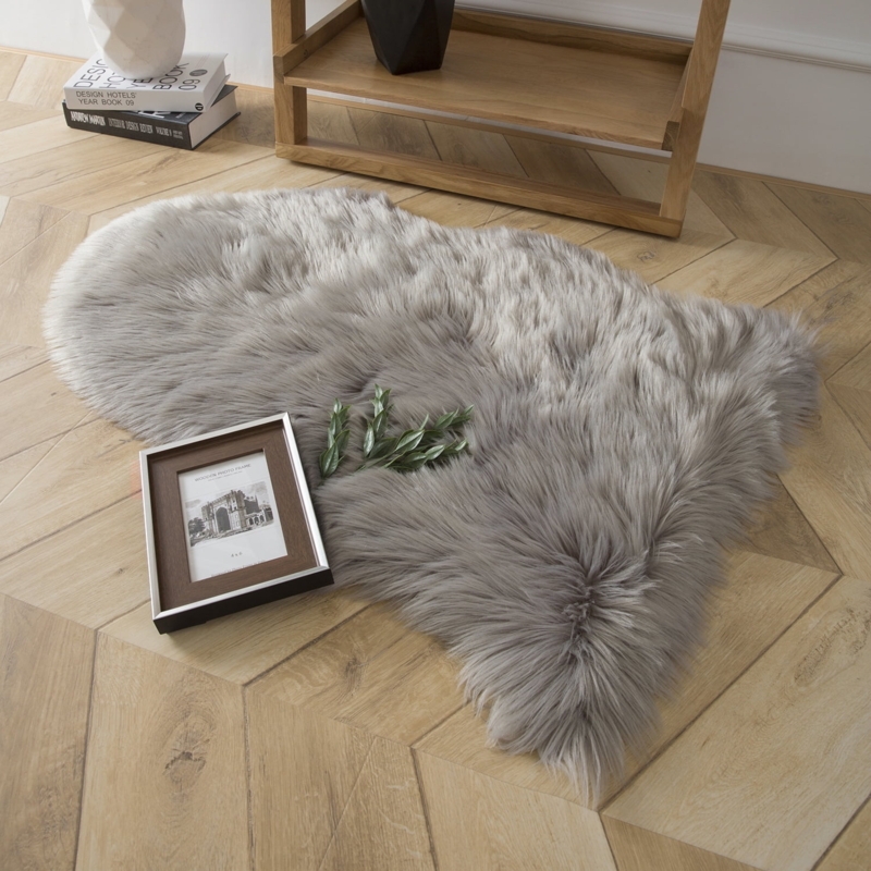 Cozy Grey Faux Sheepskin Fur Area Rug