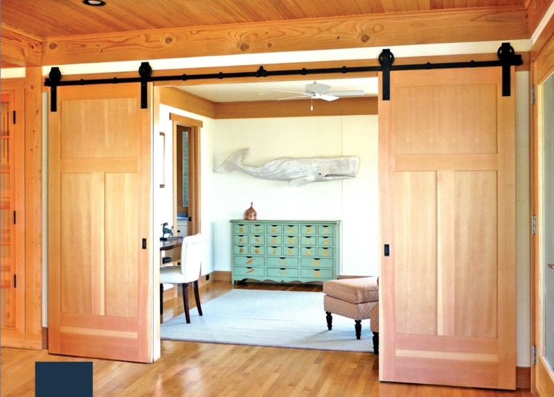 Cozy Living Room with Light Wood Barn Doors