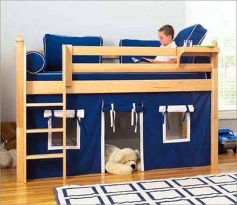 Cozy Navy Blue Bunk Bed Fort with Ladder