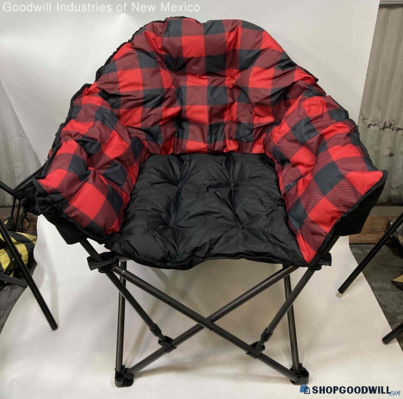 Cozy Red and Black Plush Folding Chair