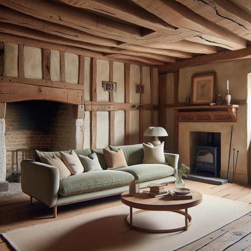 Cozy Rustic Living Room with Sage Green Sofa