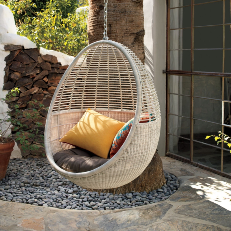 Cozy White Rattan Pod Hanging Chair Outdoor