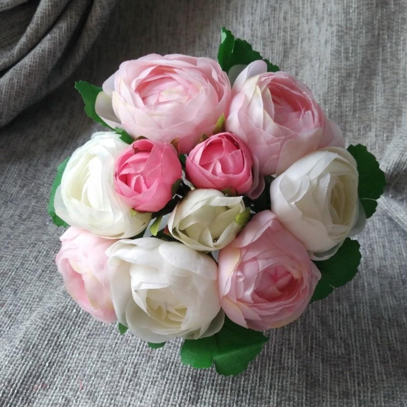 Cream White Pink Silk Peony Artificial Flower Bouquet
