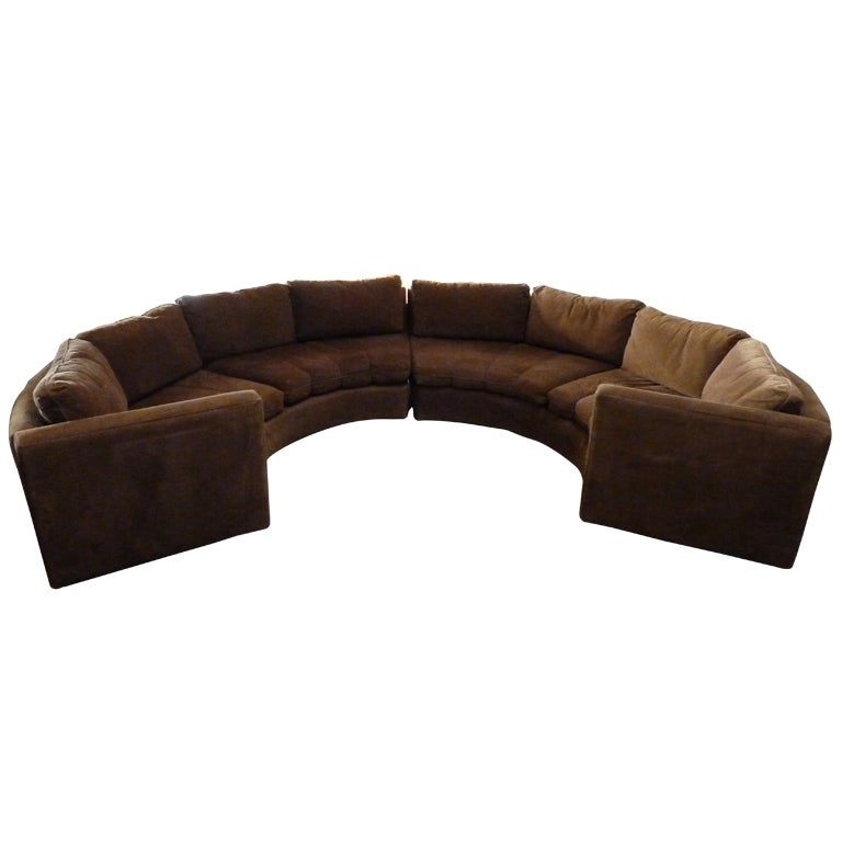Crescent Shaped Brown Modular Sectional Sofa