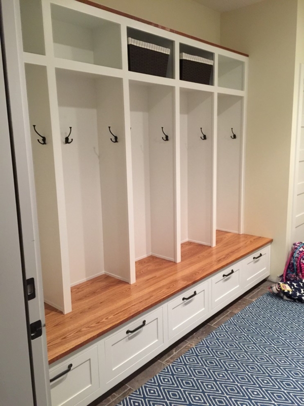 Custom Entryway Lockers with Wood Bench Seating