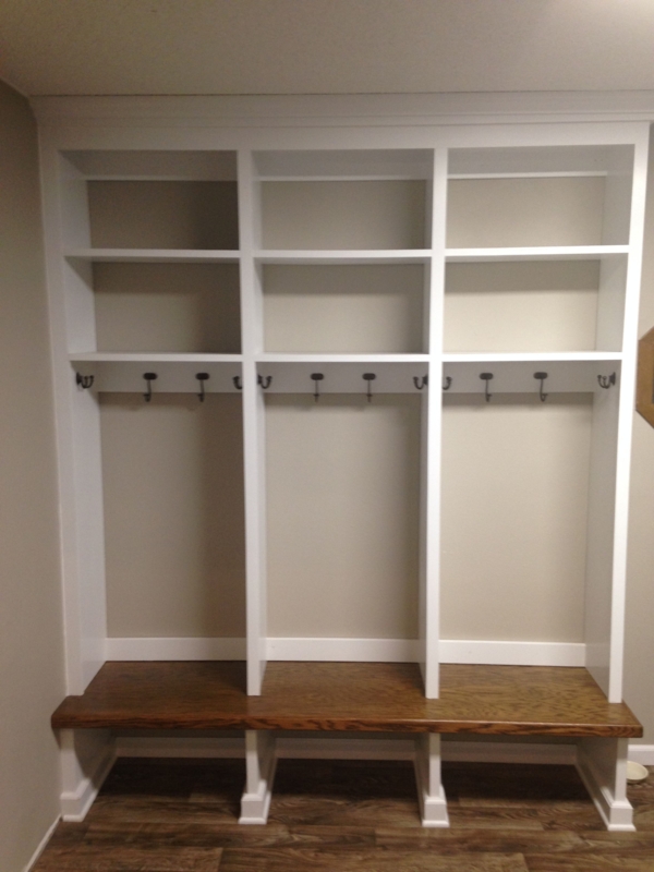 Custom Entryway Lockers with Wooden Bench Seating