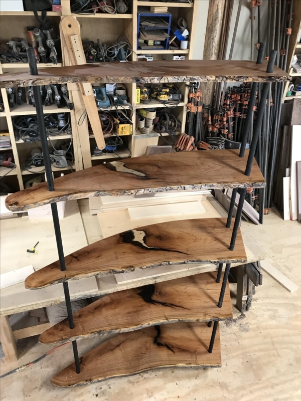 Custom Mesquite Live Edge Wood Bookcase Shelves