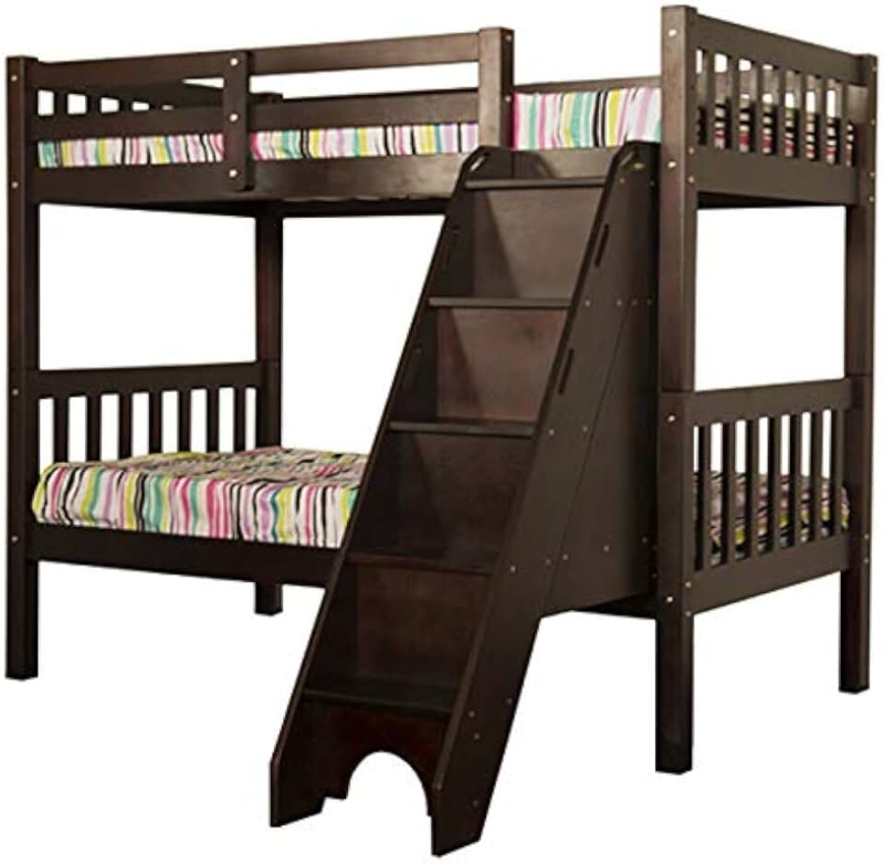 Dark Wood Bunk Bed with Built-In Staircase