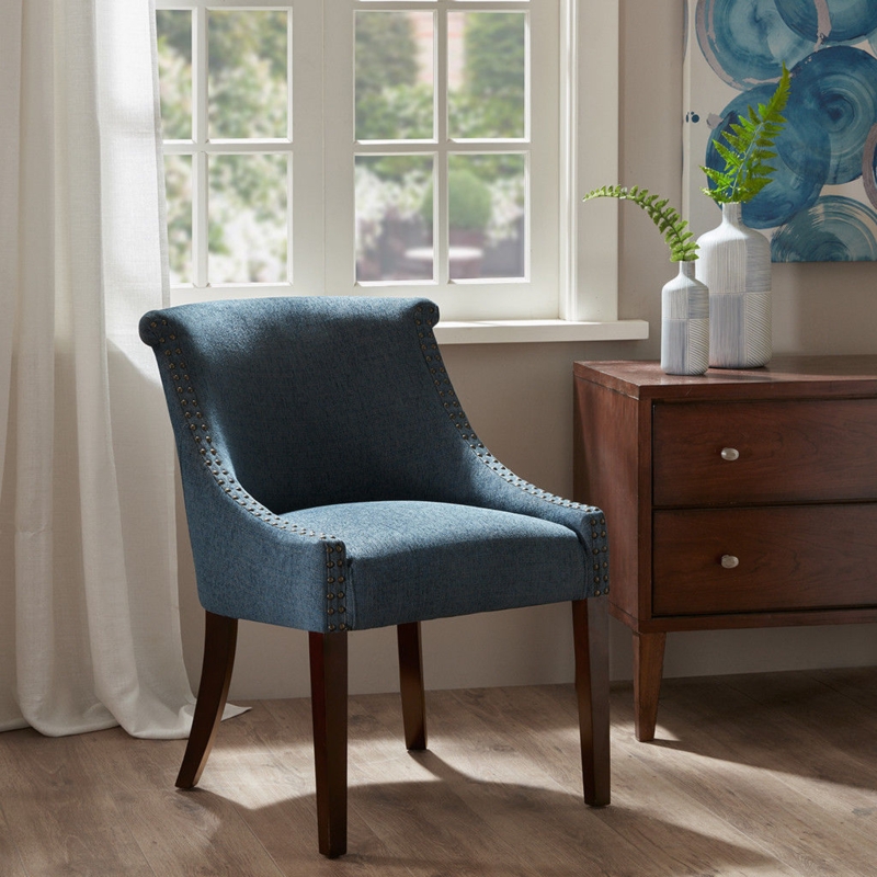 Denim Blue Upholstered Accent Chair with Nailhead Trim