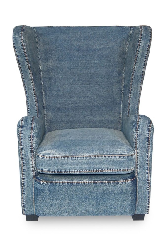 Denim Upholstered Wingback Accent Chair