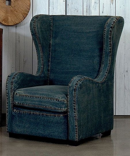 Denim Wingback Chair with Vintage Stitching