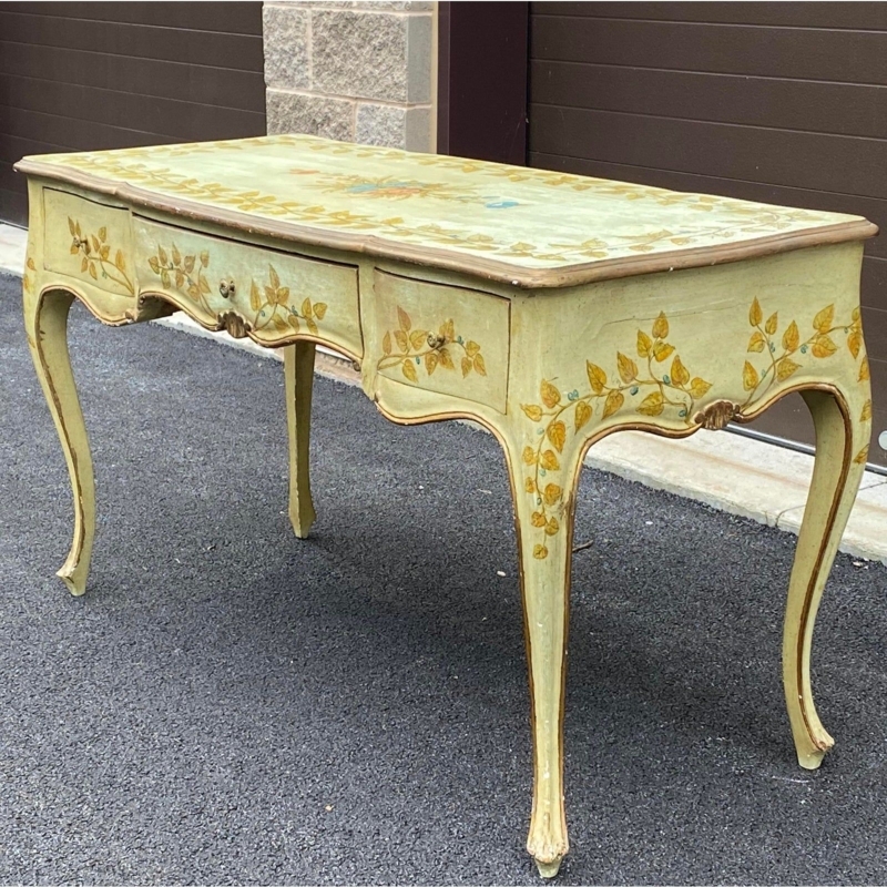Distressed French Provincial Painted Desk with Floral Design