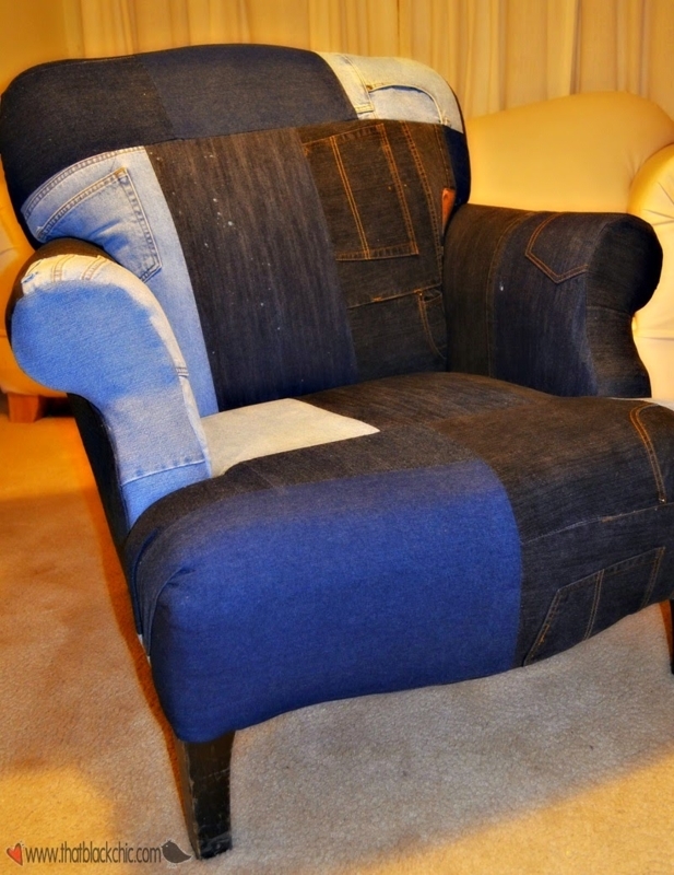 DIY Denim Patchwork Upholstered Armchair Idea