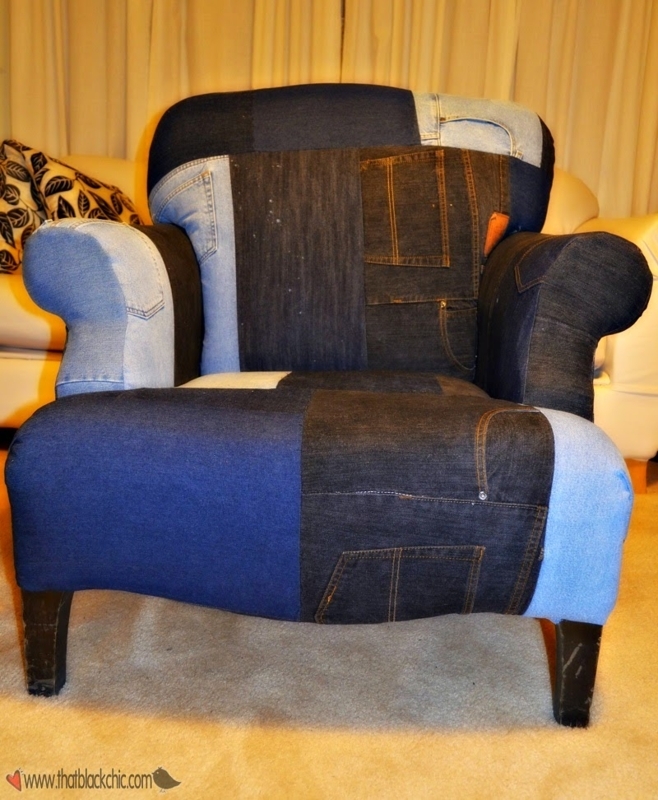DIY Denim Patchwork Upholstered Armchair