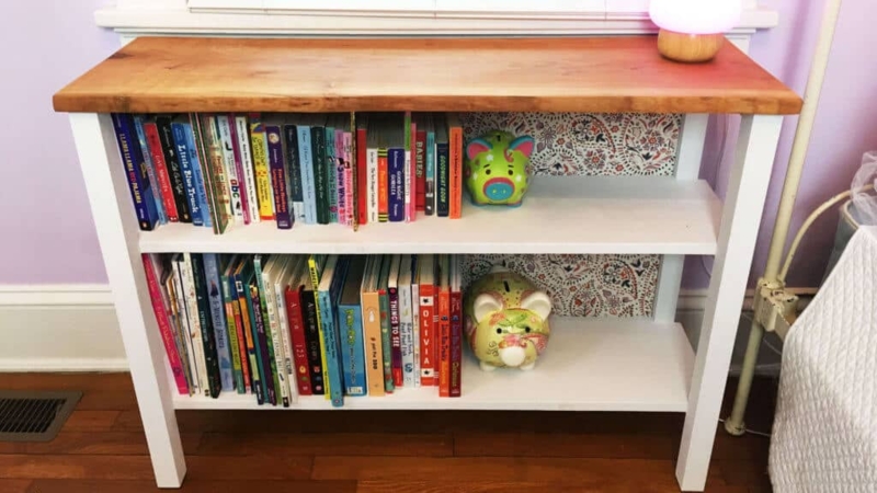 DIY Live Edge Rustic White Bookcase with Natural Wood Top
