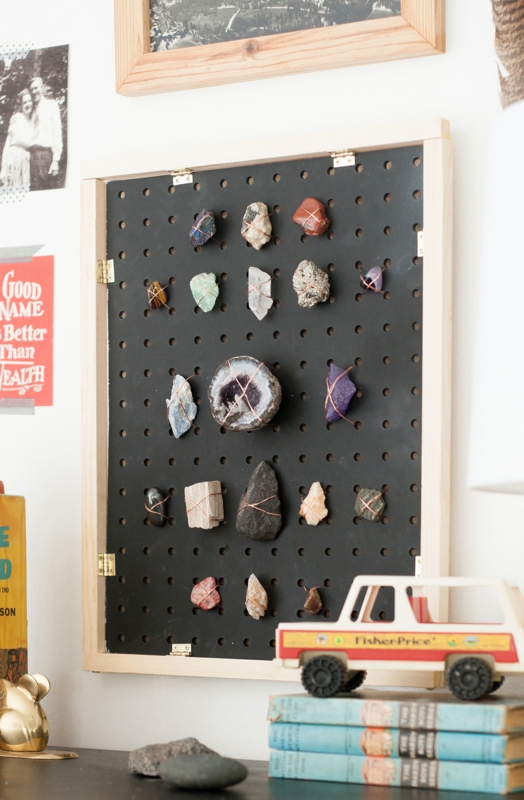 DIY Pegboard Rock Collection Display Frame