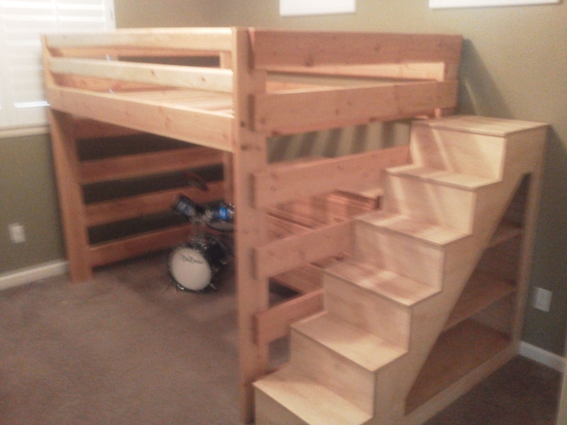 DIY Wooden Bunk Beds with Stairs and Storage