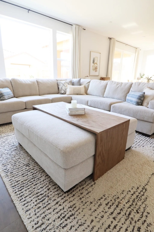 DIY Wooden Over Ottoman Coffee Table Idea