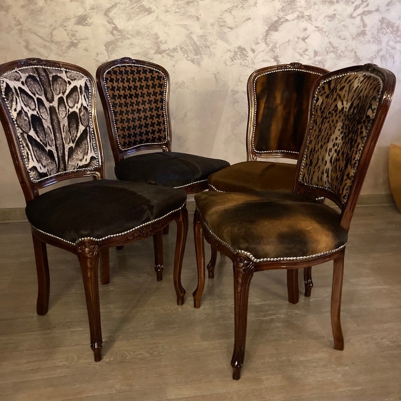 Eclectic Vintage Upholstered Dining Chairs Set
