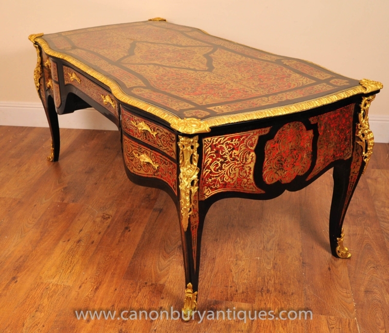 Elegant Antique Boulle Marquetry Desk with Gilded Accents