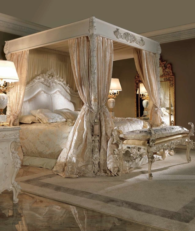 Elegant Artemis Moonlight Ivory Canopy Bedroom Set