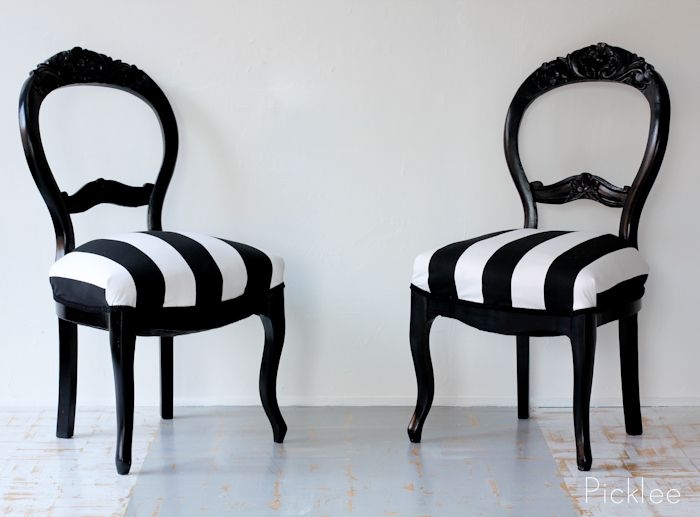 Elegant Black and White Striped Dining Chairs