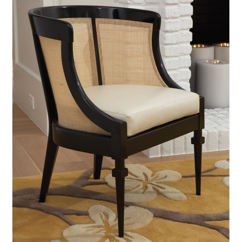 Elegant Black Cane Chair with Cream Cushion