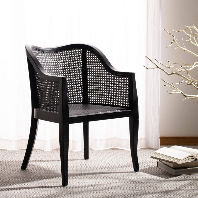 Elegant Black Cane Chair with Curved Backrest