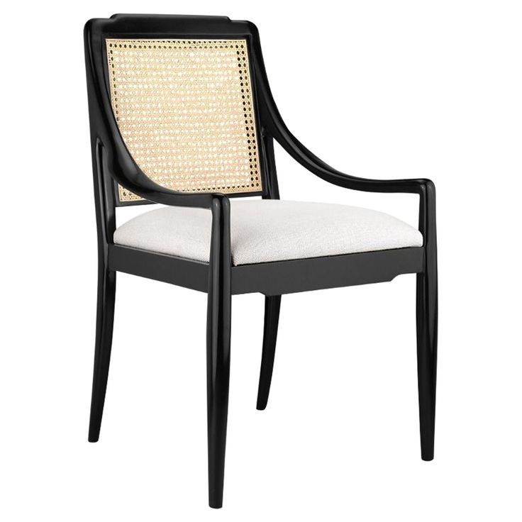 Elegant Black Cane Dining Armchair with Cushion