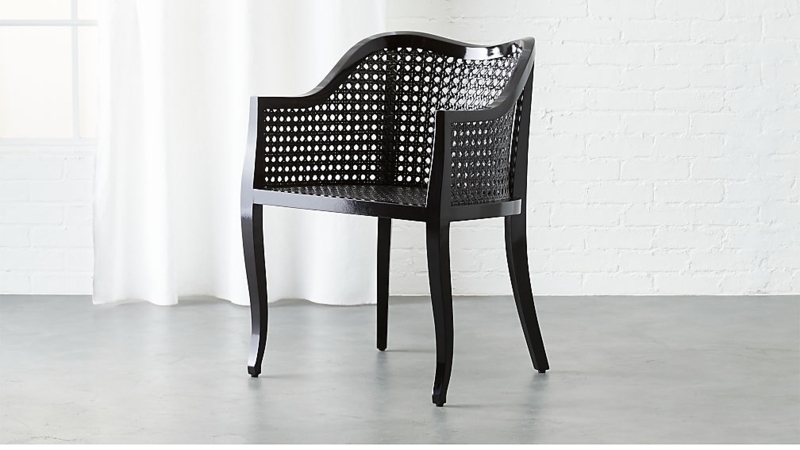 Elegant Black Cane Side Chair with Curved Back