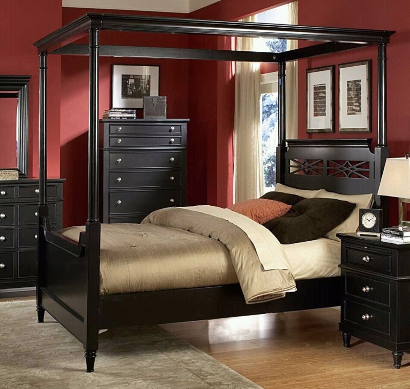 Elegant Black Canopy King Size Bedroom Set