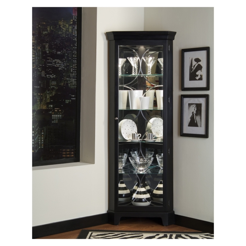 Elegant Black Corner China Cabinet with Glass Shelves