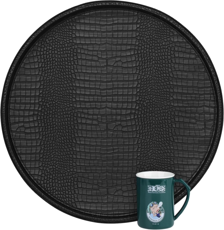 Elegant Black Faux Crocodile Large Round Serving Tray