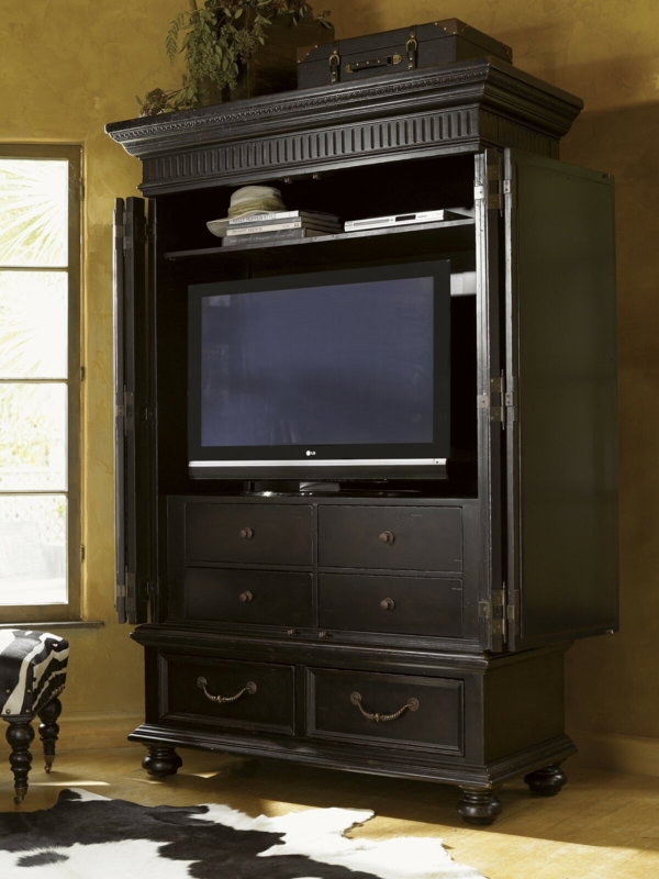 Elegant Black TV Armoire with Storage Drawers