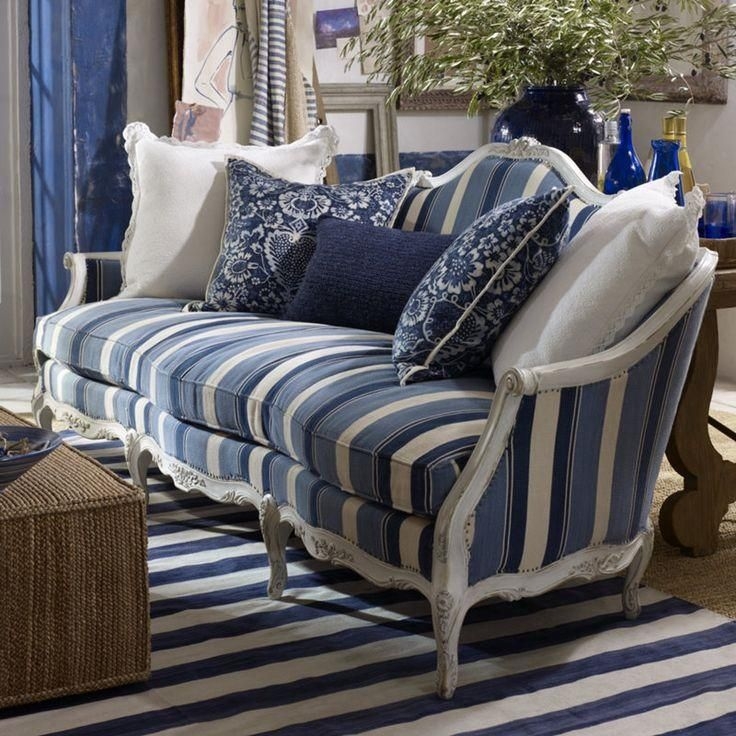 Elegant Blue and White Striped Sofa Design