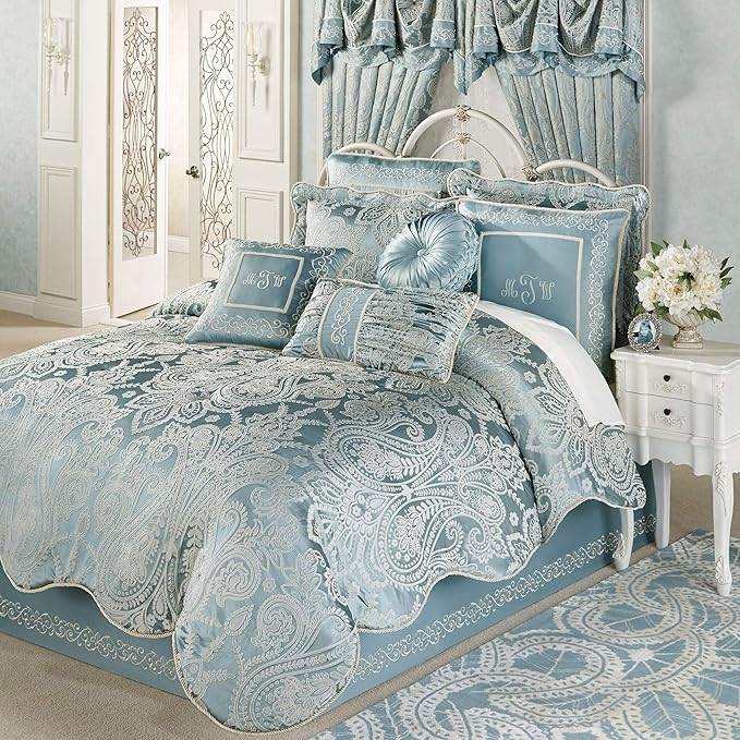 Elegant Blue Jacquard Regency Comforter Set