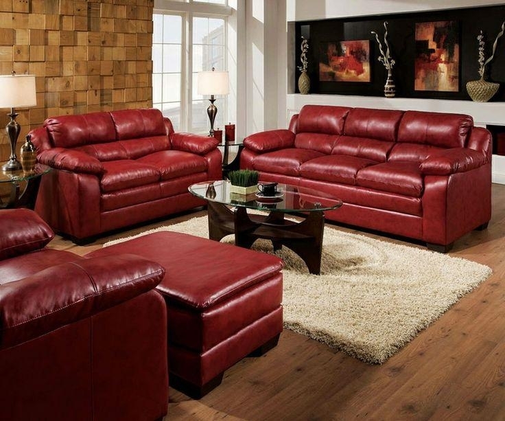 Elegant Burgundy Leather Sofa Set in Modern Living Room