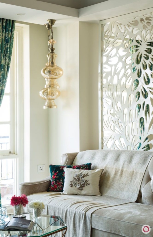 Elegant Corner Ceiling Light in Cozy Living Room