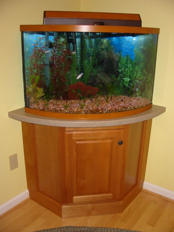 Elegant Corner Fish Tank with Custom Wooden Cabinet