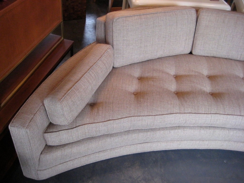 Elegant Crescent Shaped Beige Sofa with Tufted Cushions