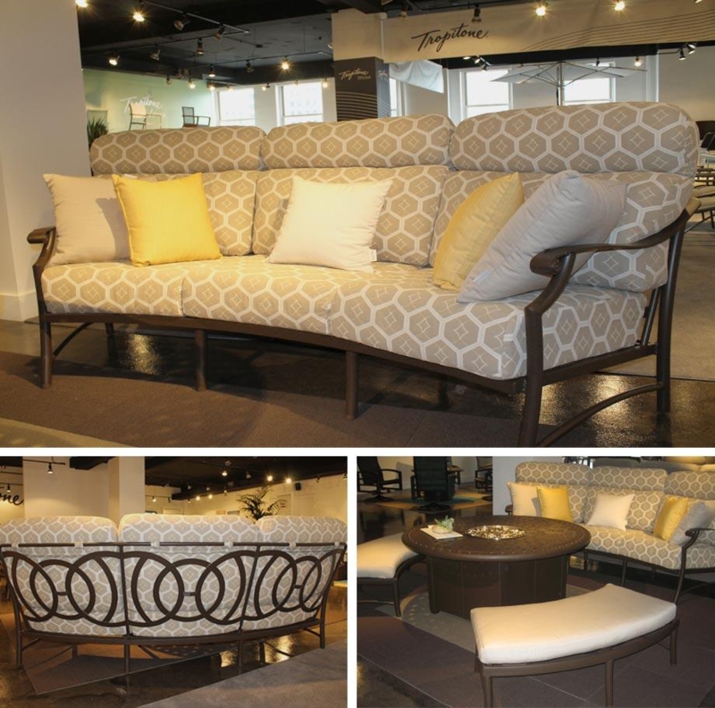 Elegant Crescent Shaped Sofa with Patterned Upholstery