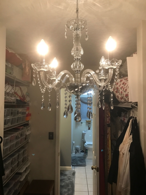 Elegant Crystal Chandelier Lighting in Walk-In Closet