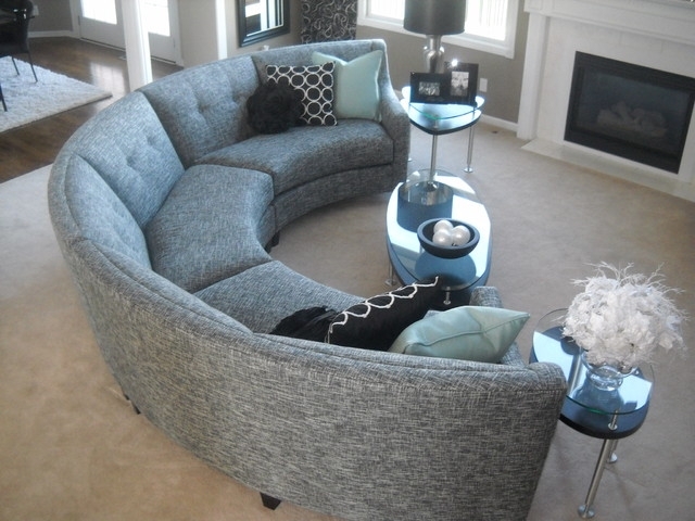Elegant Curved Oval Grey Sofa for Living Rooms