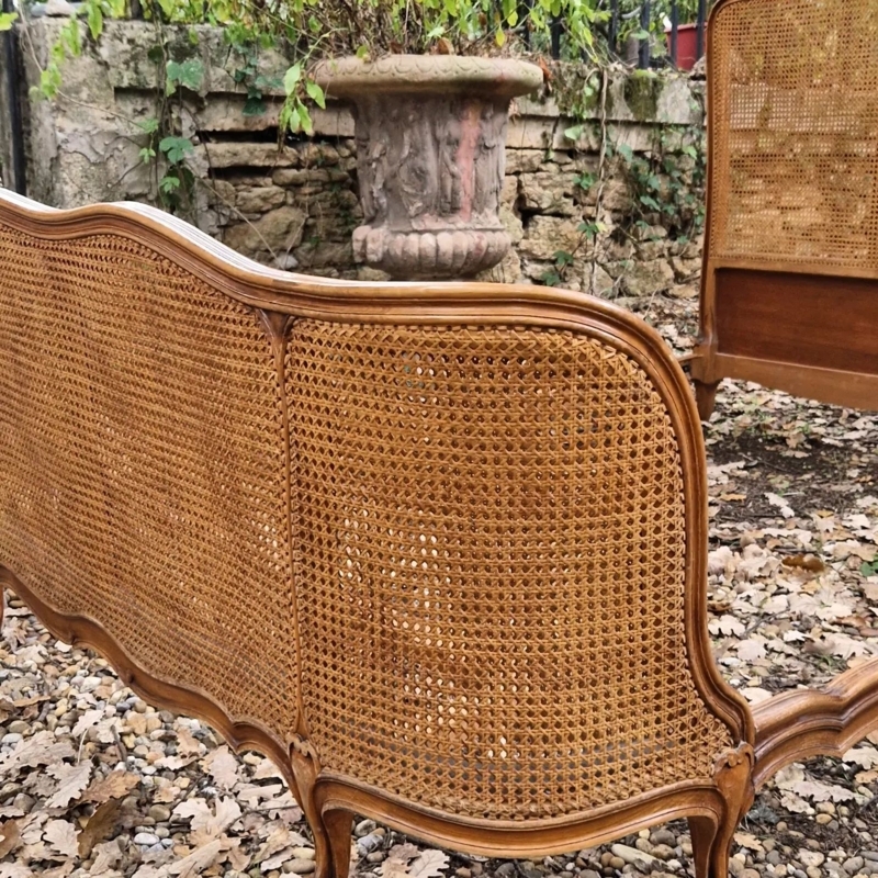 Elegant French Cane Bed with Rocaille Detailing