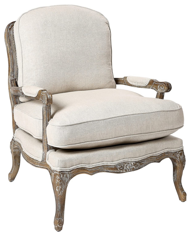 Elegant French Country Accent Chair with Rattan Back