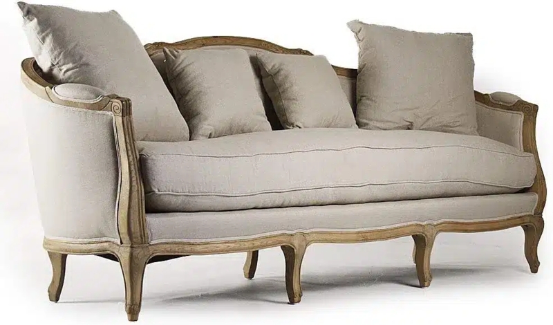 Elegant French Country Sofa with Neutral Linen Upholstery